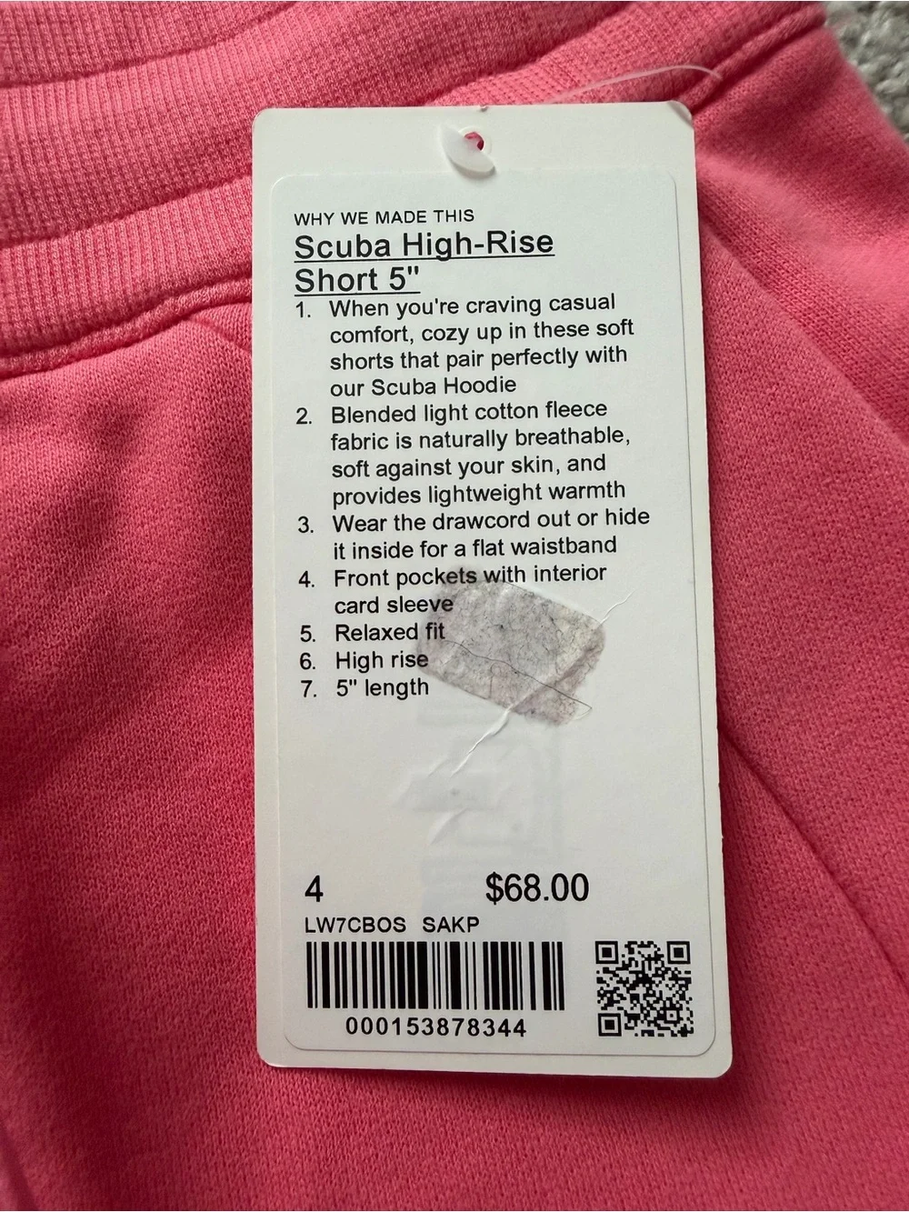 NWT Lululemon Scuba High-Rise Short 5” Sakura Pink Size 4